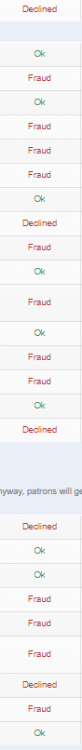 stealthclobber: Patreon’s current payment system is a fucking cuck. More than half of these Declined/Frauds read as Ok for almost the entire month until the payment period comes around, and then magically they all turn red and I end up with less than