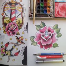 Doing a study of a rose. Watercolor and copic. #mattbernson #tattooapprentice