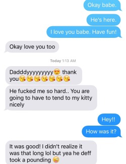 atxcouple421:  Our texts from after her company left!!  So hot