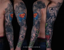 fuckyeahtattoos:  Superman sleeve by Andy Bowler, Monki Do Tattoo