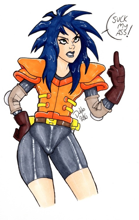 thegreatdyldo:It occurred to me today I’ve never drawn Kylie in her ghost bustin’ gear. I tried to make a small drawing of it. Excuse anatomy errors and such :^) Careful what you wish for, Kylie!!