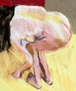nyctaeus:  Chantal Joffe, ‘Self Portait Bending Over’, pastel