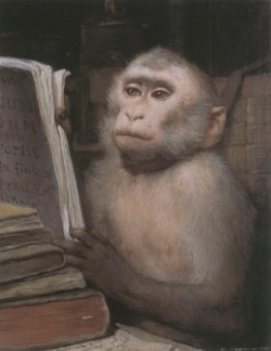 artistic-depictions:  The Reading Monkey, Gabriel von Max, oil