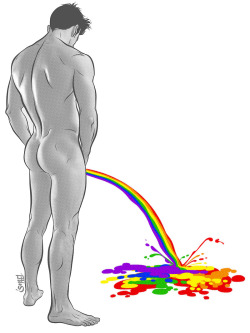 hotgaycartoons:  charmprince:  “Rainbow Pee“ © Ismael