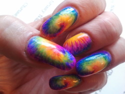 nailpornography:   My hand painted Tie Dye nails for NOTW. I