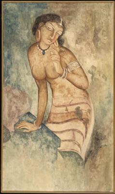 museeguimet:  Une des filles du démon Mara (copie d’une fresque : Inde, Ajanta, caverne 1 (mur de gauche de la salle), du 6e-7e siècles)1938Katchadourian Sarkis (1886-1947) peintre© RMN-Grand Palais (musée Guimet, Paris) / Thierry OllivierSection