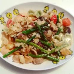 Rainbow Orecchiette with white wine sauce, red brussel sprouts