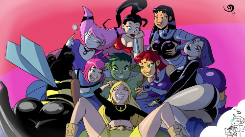 ironbloodaika: chillguydraws:    Beast Boy’s Harem Fantasy Beast Boy knows he’s the lady killer of the Titans. Even if it is just in his dreams. Dream big, Green Bean.   Just something stupid based on one of the poses from the awesome Batmetal Music