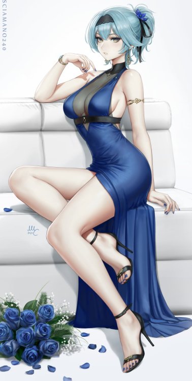 xsirboss:   Eula wearing an elegant dress, from Genshin Impact.