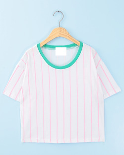  fluorescent vertical stripe round neck white t-shirt 
