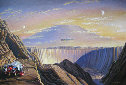 70sscifiart:  A David Schleinkofer painting of a Mars landing