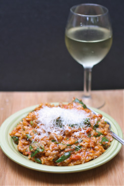 in-my-mouth:  Tomato, Sausage, and Spinach Risotto