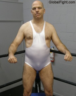 wrestlerswrestlingphotos:   white wrestling singlets bulge balding