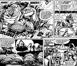 fumbledeegrumble:  hedonisticfeedee:Some old Judge Dredd comics.