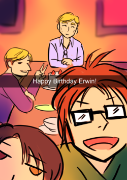 bambz-art:  Hange decides to snapchat Erwin’s birthday party.