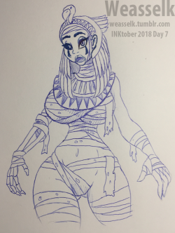 weasselk: Inktober, Day 7.  Ballpoint pen.   Mummy girl, underrated