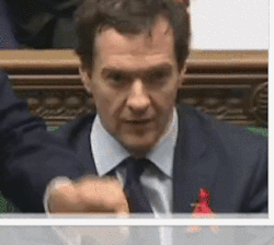 George Osborne, Chancellor of the Exchequer and Scourge of the Downtrodden, off his tits on something in the House of Commons.