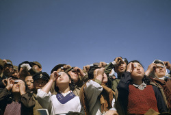 kreativekopf:    People watching a solar eclipse squint through