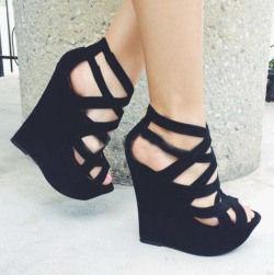 stylelist-tidebuy:  Suede Cut-Outs Wedge Heel Sandals 