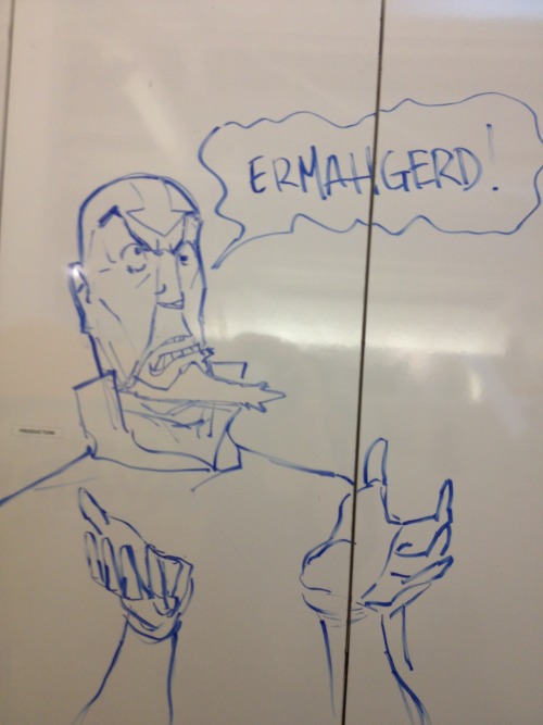 korranation:  censura:  The crew was having way too much fun.  We have white board cabinets at our animation studio. Here’s just some of the INSANELY AWESOME artwork that gets drawn on them :) 