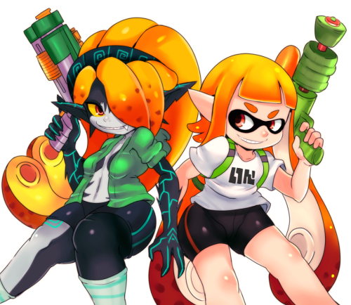 spectorumato:  Squidna & InklingSquidna’s design is from xDraws, so go and check out his drawings and 3d stuff right away~  ･ω･