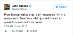 salon:  Piers Morgan blasted Cleese for “ignoring” him at