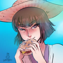 wrabbit-art:  anyway here’s satsuki eating a hamburger~  yummy