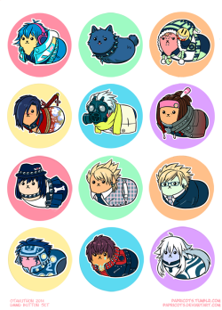 papricots:  Complete set of Mameshiba x Dmmd buttons for Otakuthon.