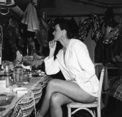 yesterdaysprint:  Burlesque actress applying makeup, Miami, Florida,