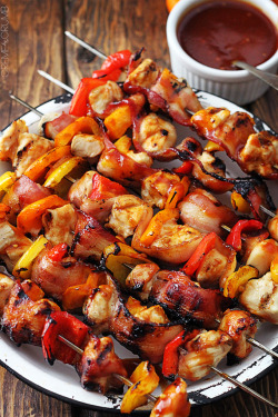 do-not-touch-my-food:  Grilled Honey BBQ Bacon Chicken Kabobs