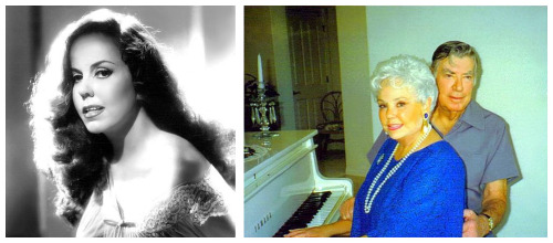 Kalantan      (aka. Mary Bromfield) Vintage 50’s-era portrait promo photo (Left) along with a 90’s-era candid photo (Right) with her husband..  She married film actor John Bromfield in May of ‘63 and retired from show business.