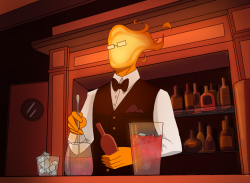 pixelzombe:  Wanted to draw Grillby mixing drinks and it turned