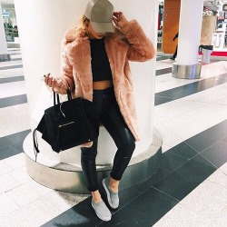 thestylewiki:  Faux Fur Coat / Crop Top / Pleather Pants 