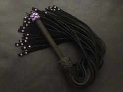edgeplay-co-uk:  Large black suede flogger with purple studs