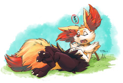 pawsforemphasis:More napping pokemon, this time Braixen
