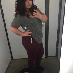 winter-bliss:  Typical dressing room selfie. #newoutfit #oldnavyaddict #burgundy #newpants #girlswithtattoos #girlswithink #curlyhair #redhair