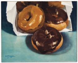 thunderstruck9:Ralph Goings (American, b. 1928), Bag of Donuts,
