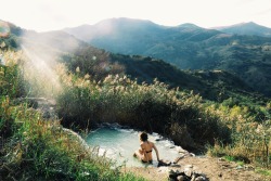 patagonia:  Erica Berry soaks in a natural hot springs in Sicily’s
