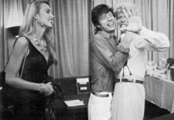 jerry-hall:  Jerry Hall, Mick Jagger, and David Bowie