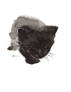 canvaspaintings:  Black cat art print of my watercolor painting,