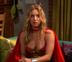 no-bra-celebrities:  Penny (Kaley Cuoco) showing braless cleavage