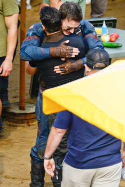 ballvvasher:  Chris Evans and Frank Grillo hugging on the set