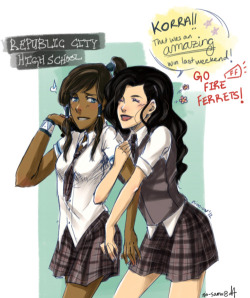 Go Fire Ferrets!~ Korra and Asami give me shool spirit hehe