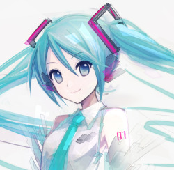 VOCALOID、ツイッター、初音ミク、ixima、テキスト、シャツ、バスト、タトゥー、ネクタイ、ロングヘア、ツインテール、ノースリーブ、ホワイトシャツ、ノースリーブシャツ、aqua