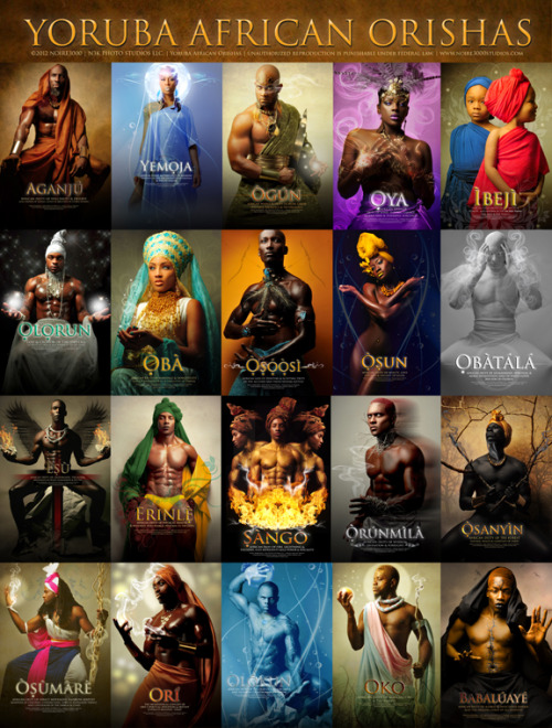 cowriesankhsandincense:  nok-ind:  rawnoire:  YORUBA AFRICAN ORISHAS: My very first International Series will be exhibited in London, England for the entire month of October 2013. For those that would like to purchase this print or individual prints of