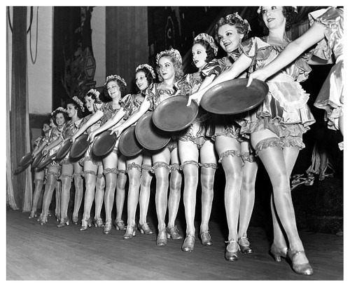 BURLESQUE  –  As License Commissioner (Paul Moss) Likes It! Vintage press photo dated from July of ‘37, features a line of heavily-costumed chorus girls on the stage of the recently-reopened 'REPUBLIC Theatre’.. The venue was one of