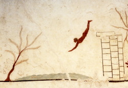 haroldlethe:  Diver, 480 BC (Greek wall painting) - Paestum,
