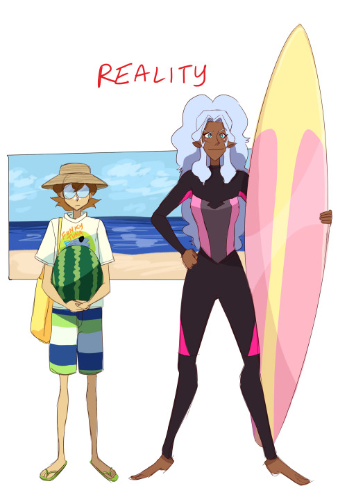 grimphantom2:  ilovelancealot:  A day at the beach Bonus:  lol we are like Lance with Pidge and Allura XD.  Stupid sexy Keith XD 