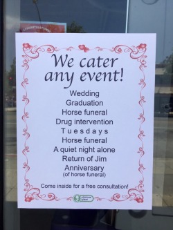 obviousplant: Anyone need a horse funeral catered?   I need all
