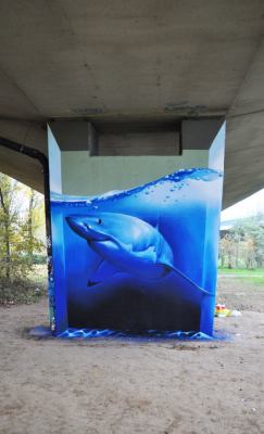 Cue the theme from Jaws (fantastic street art on an overpass